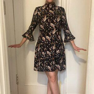 Mock neck paisley print mini dress